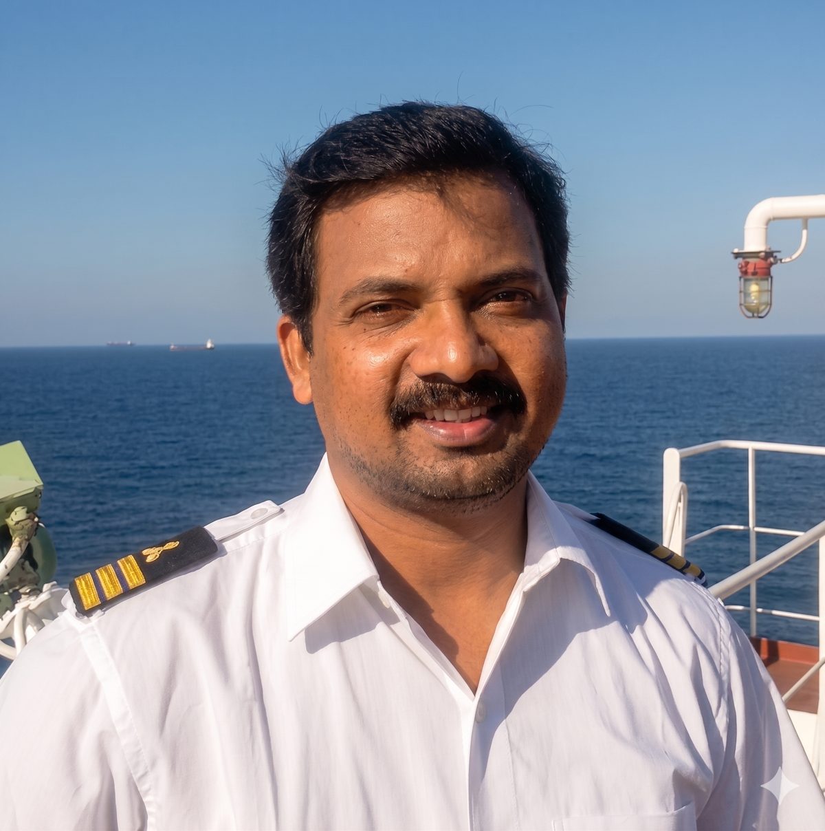 Felix Anthony Raj, founder of Joe Mariners Home Stay, aboard a ship at sea